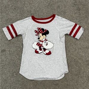 Disneyland Resort Minnie Mouse Cheerleader T-Shirt Girls Size Medium Gray Red